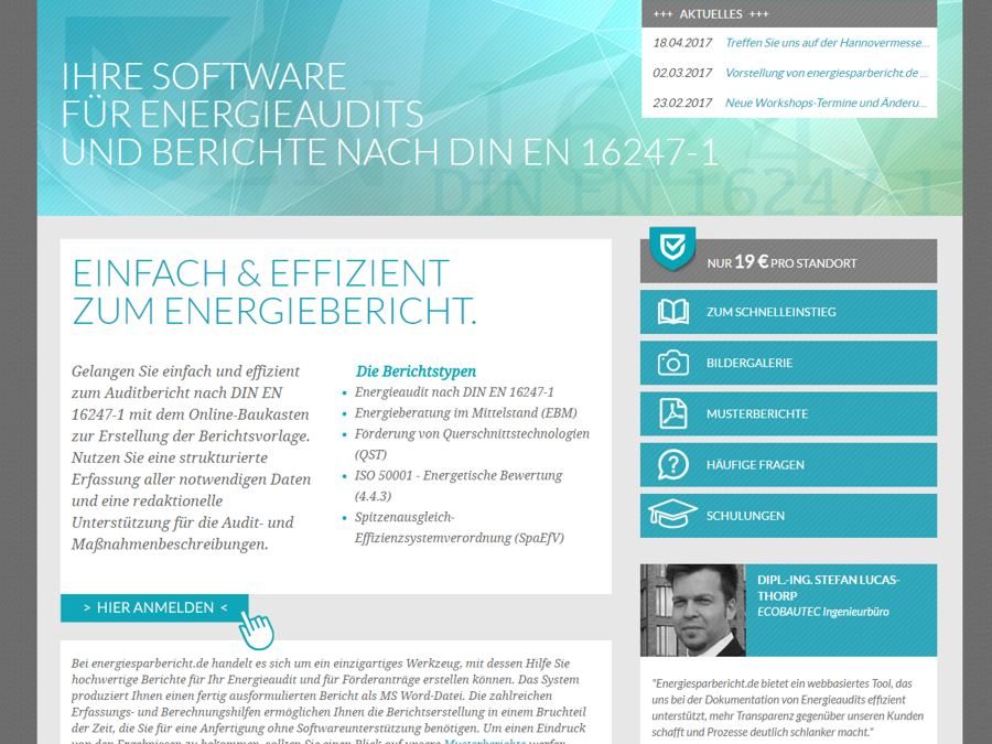 Screenshot of energiesparbericht Homepage