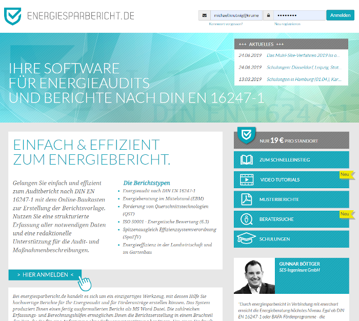 Screenshot of energiesparbericht Homepage