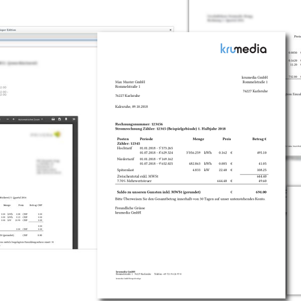 Example energy bill with krumedia header