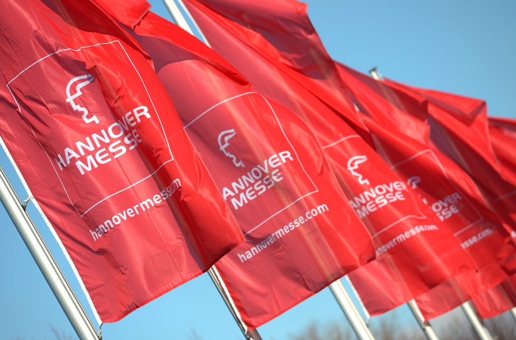 flags with Hannover Messe written on them