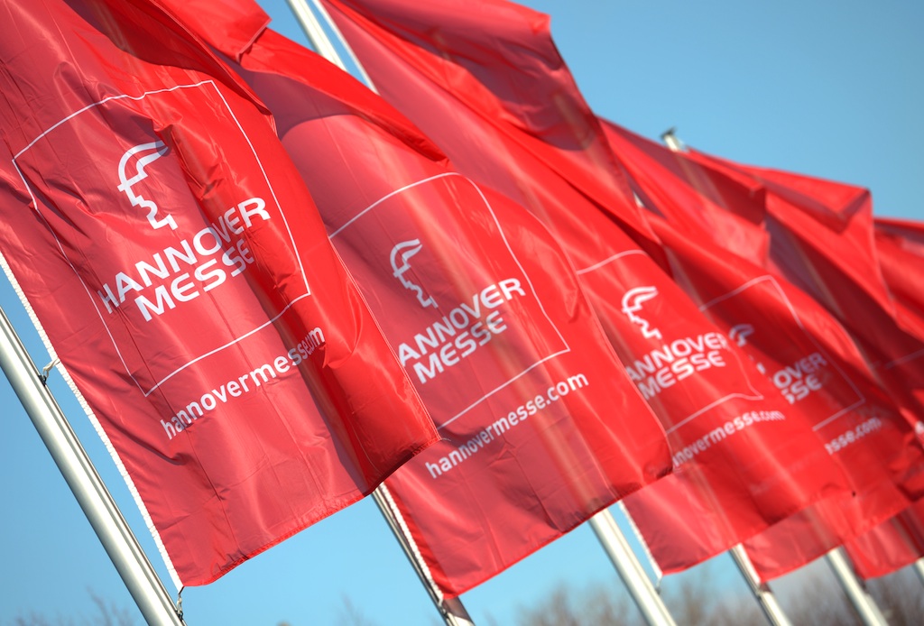 flags with Hannover Messe written on them