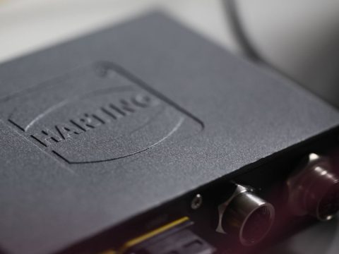 closeup of device with harting branding